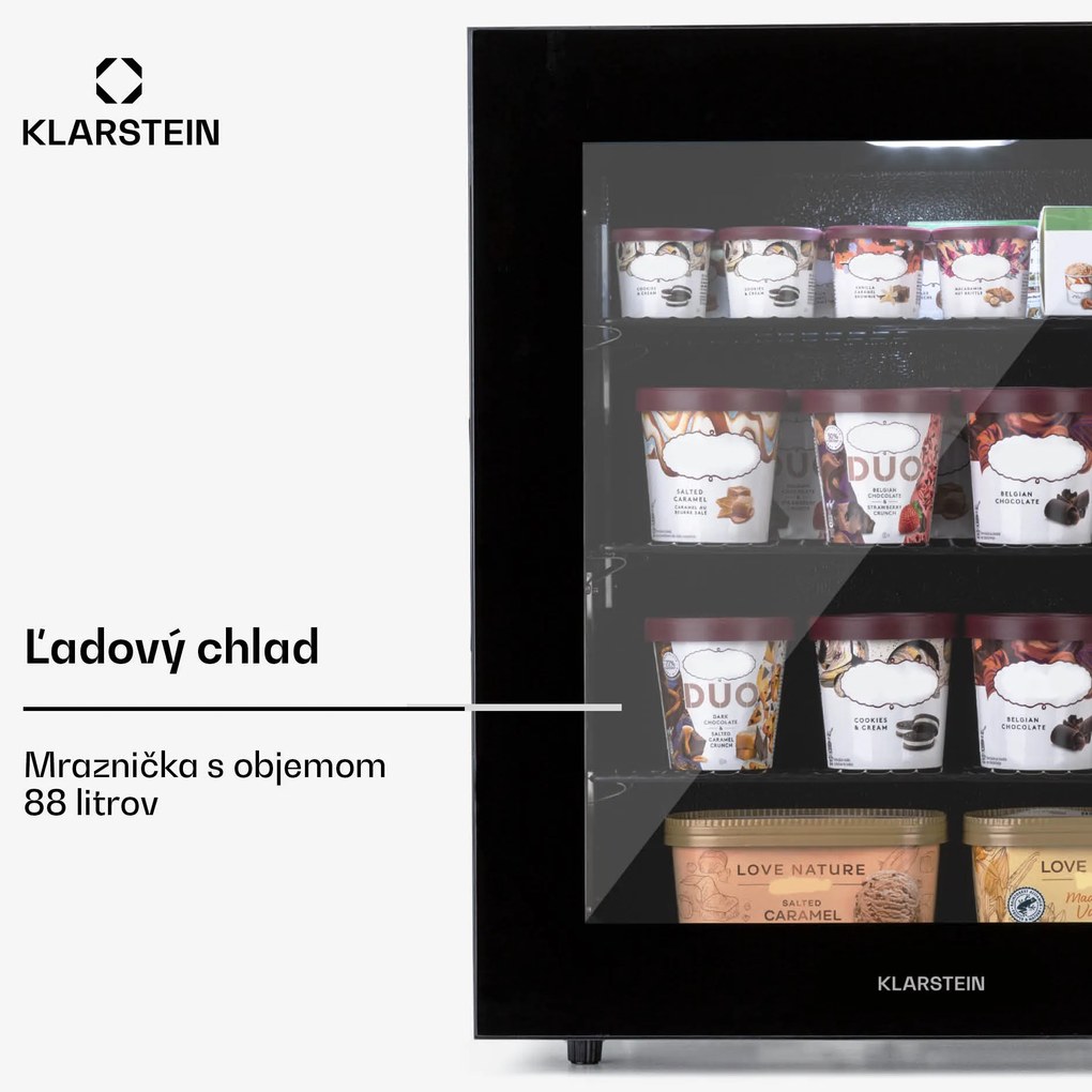 Klarstein IceAge 88, mraznička, 88 l, energet. trieda E, 2 úrovne, termostat, sklenená predná časť