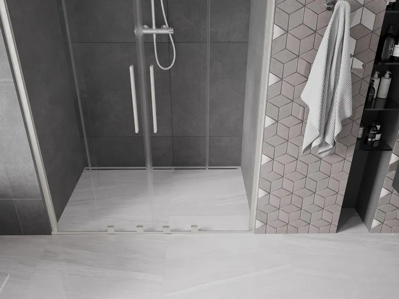 Mexen Velar Duo, posuvné sprchové dvere do otvoru 160 cm, 8mm číre sklo, brúsená oceľ, 871-160-000-02-97