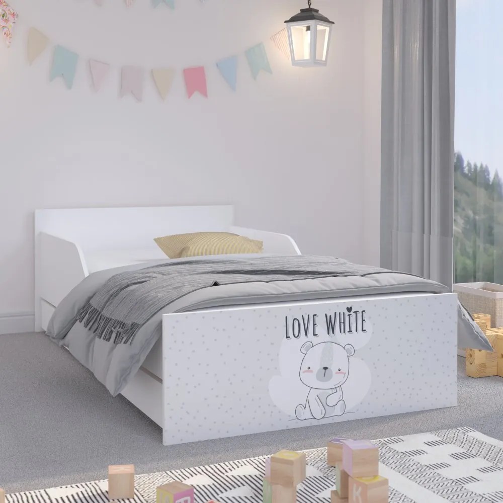 Roztomilá detská posteľ  180 x 90 cm so sivým čelom a macíkom