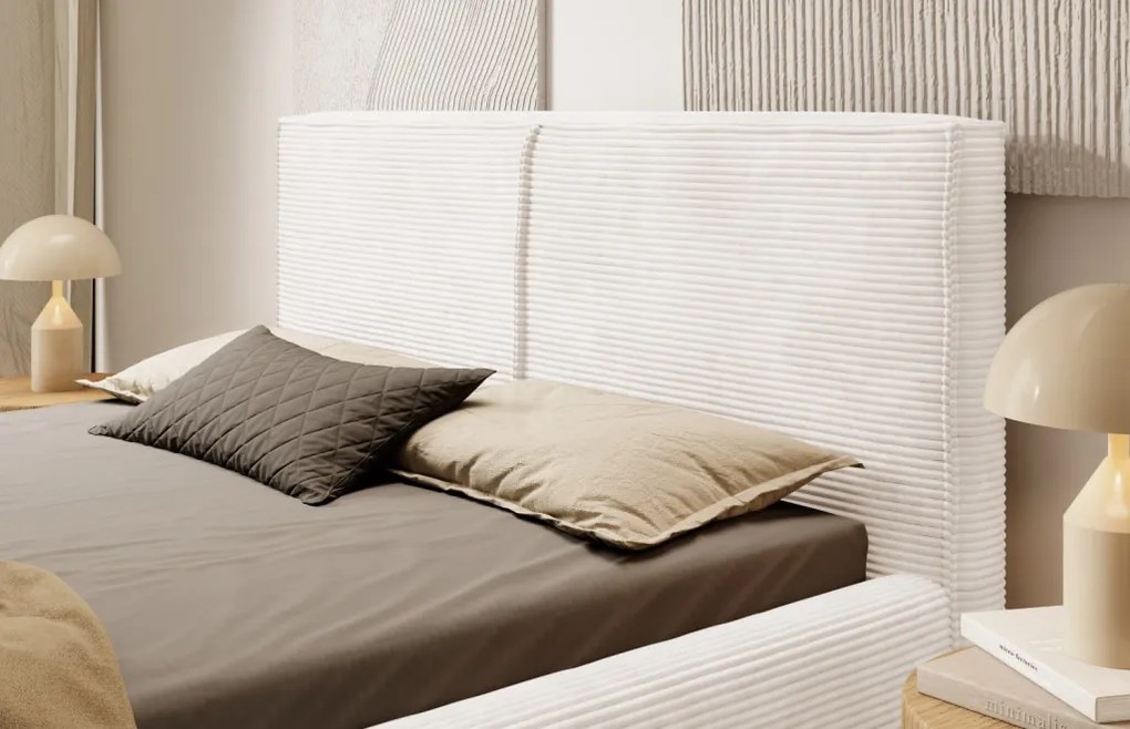 Posteľ Inez 180x200 cm, smotanovo biela štruktúrovaná látka