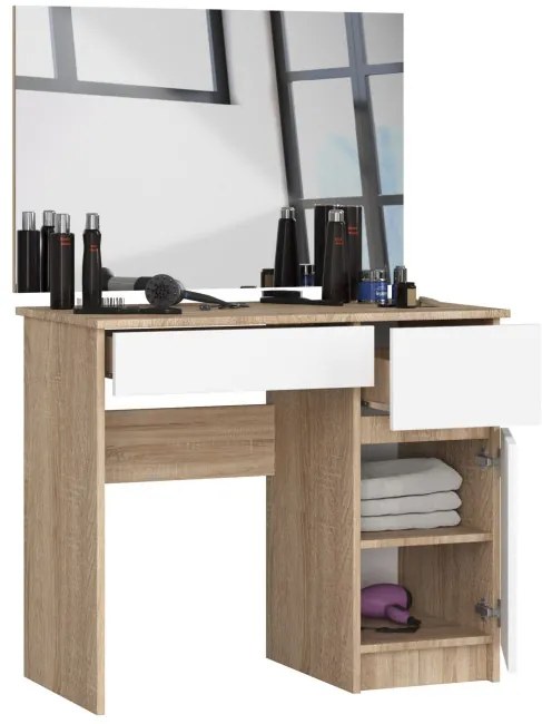Toaletný stolík so zrkadlom CLP P-2/SL 900x600 pravý, dub sonoma / biely