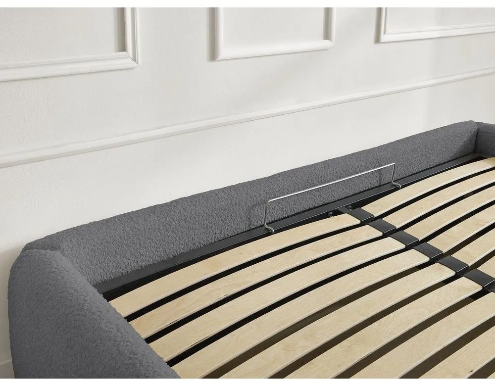 Tmavosivá čalúnená dvojlôžková posteľ s úložným priestorom/bez čela s roštom 180x200 cm Inera – Bobochic Paris