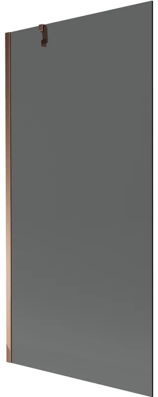 Mexen Next, vaňová zástena 1-krídlová 90 x 150 cm, fixné krídlo, 6 mm šedé sklo, ružové zlato profil, 895-090-000-00-40-60