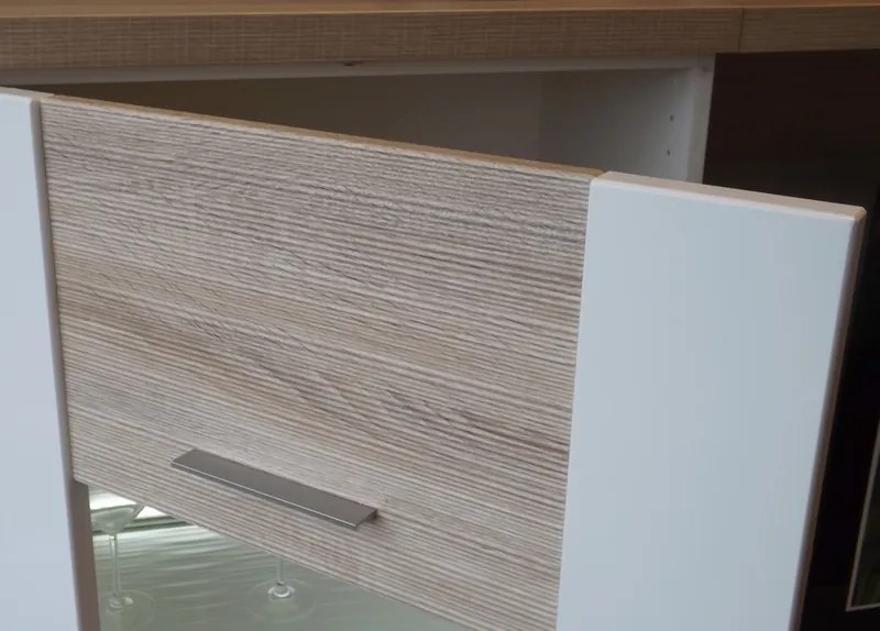 Obývacia stena Caracas Media, dub/biely lesk, s osvetlením