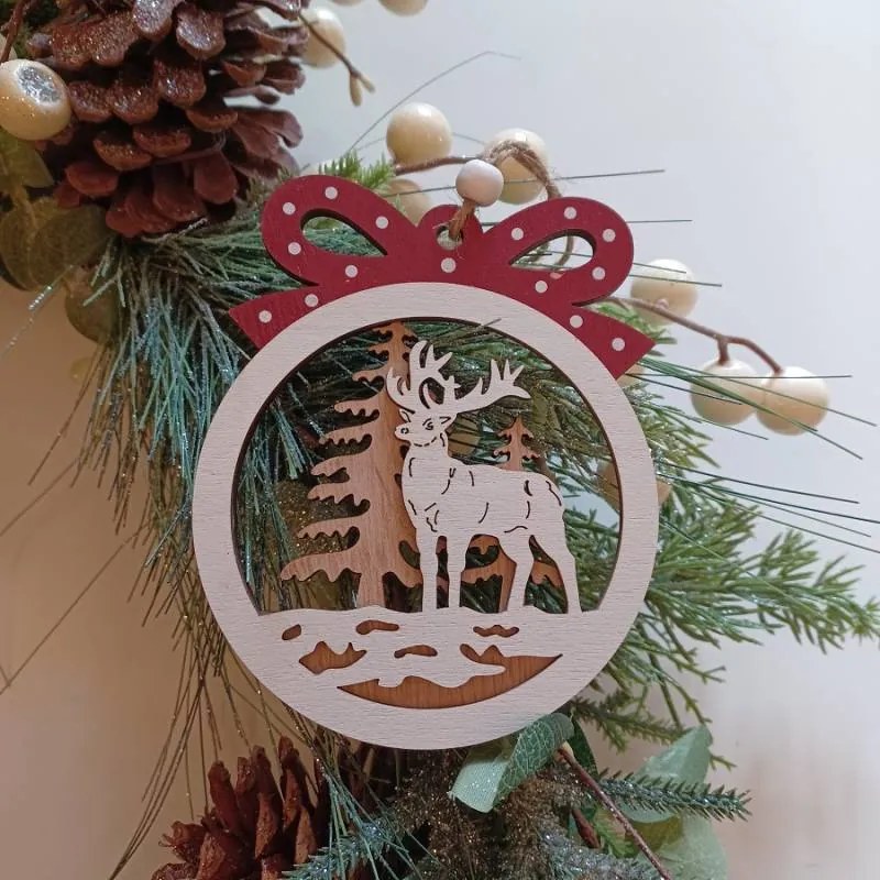 DECOLED Ozdoba s jeleňom, 10 x 12,5 cm, drevená