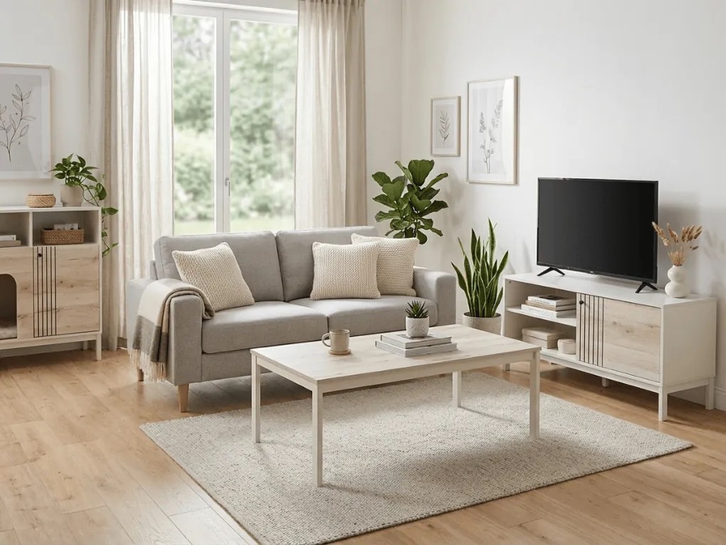 TV stolík FROST 120x40 cm biely, dekor dub alpský