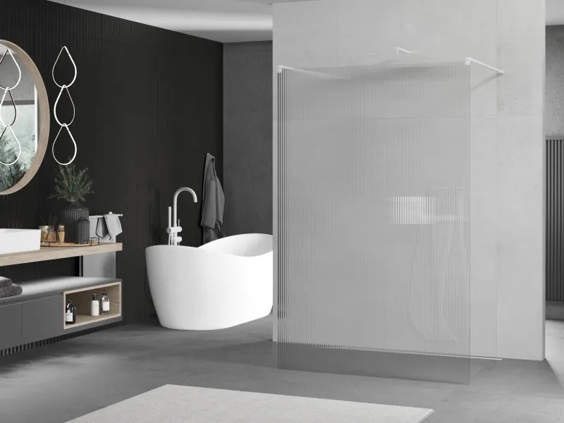 Mexen Kioto, sprchová zástena Walk-In 100 x 200 cm, 8mm sklo s rebrovým vzorom, biela profil, 800-100-002-20-09