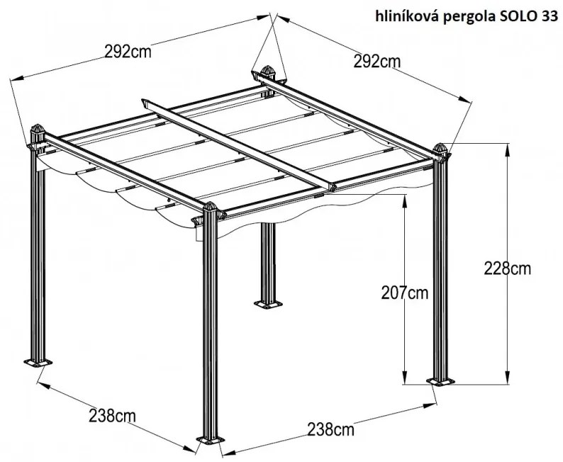 Hliníková pergola so zaťahovacou strechou 2,92 x 2,92 m Dekorhome