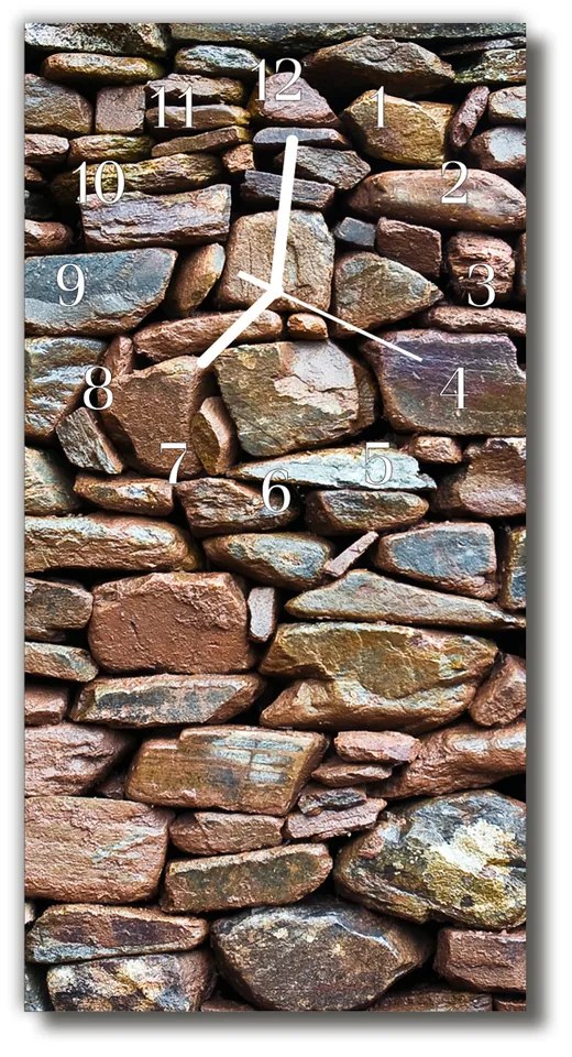 Sklenené hodiny vertikálne Kamenná múr farebná 30x60 cm