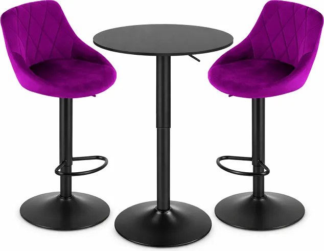 Barový set: Kast otočné barové stoličky fialové (2ks) + nastaviteľny čierny barový stôlčierny barový stôl