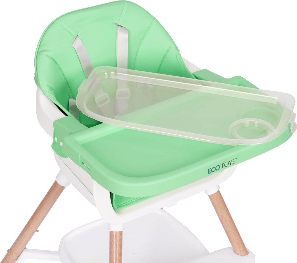Detská jedálenská stolička 2v1 ECOTOYS zelená, odnímateľná tácka, 5-bodové pásy