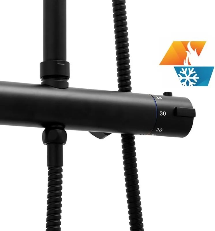 Erga Bergen, sprchový set s termostatickou batériou a dažďovou sprchou 30 cm, čierna matná, ERG-YKA-BP.BERGEN THERM 30 BLK
