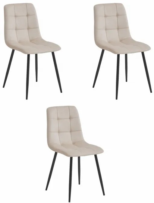 Set troch jedálenských stoličiek KARA béžové / čierne nohy (3ks)