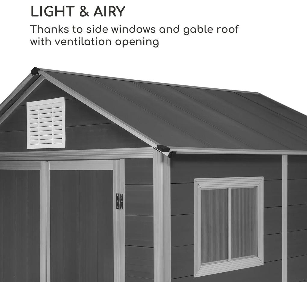 Schatzkammer, záhradná šopa, ochrana pred UV žiarením, PVC, zámok, bočné okno, šedá