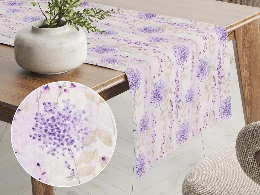 Biante Dekoračný behúň na stôl PML-069 Fialové kvety na bielom 35x120 cm