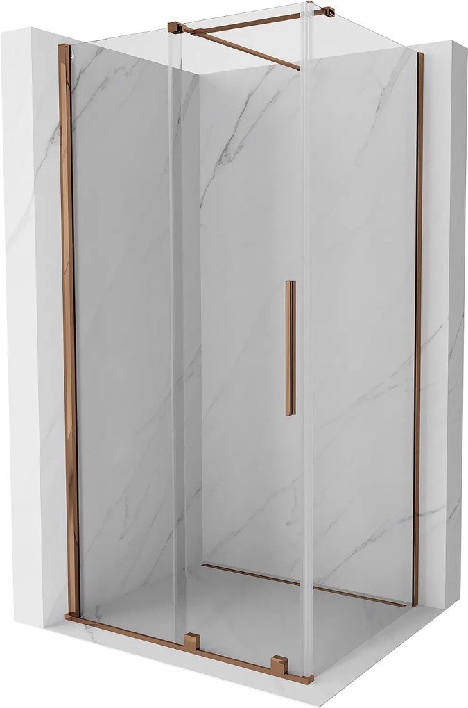 Mexen Velar, sprchový kút s posuvnými dverami 100(dvere) x 75(stena) cm, 8mm číre sklo, ružové zlato, 871-100-075-01-60