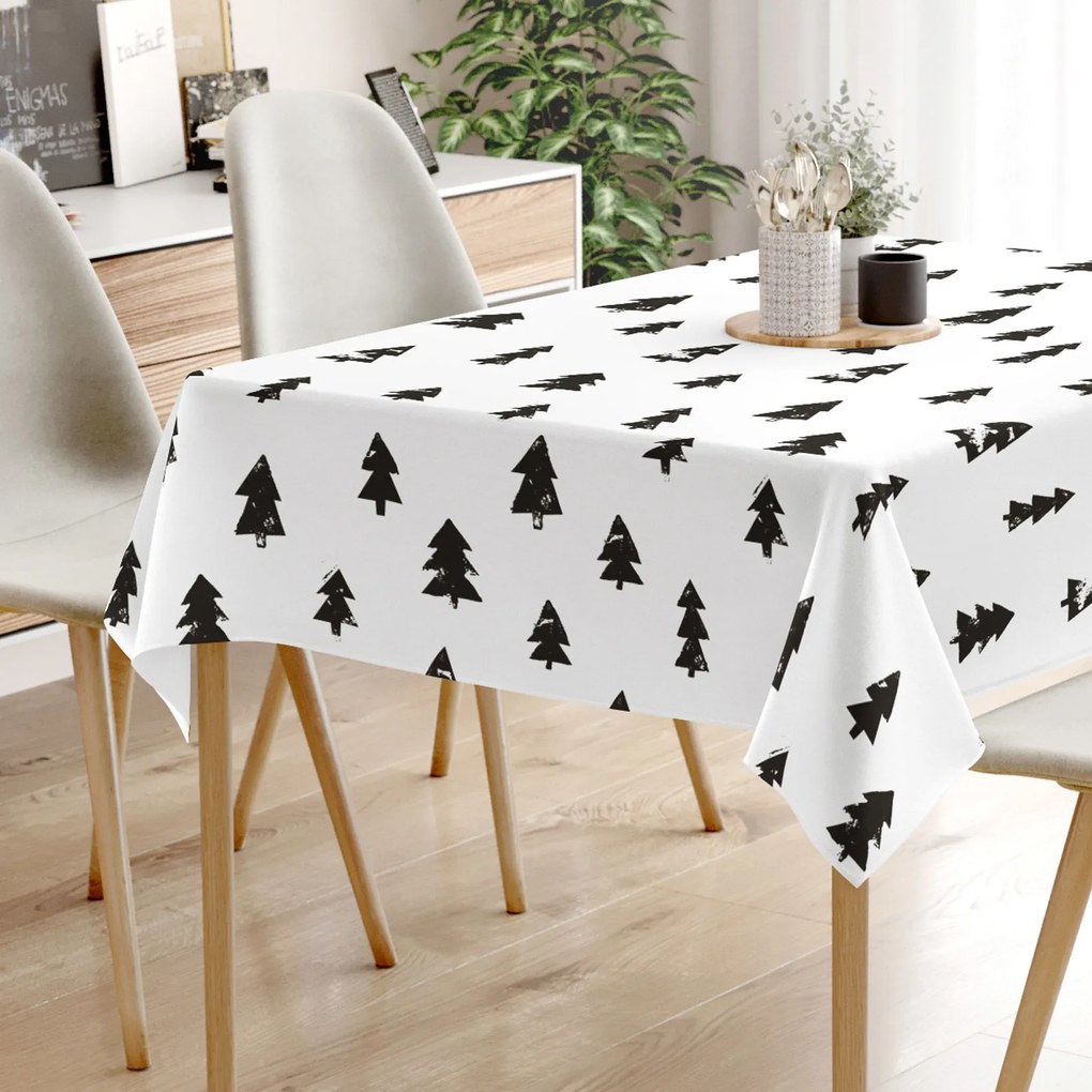 Goldea hranatý obrus 100% bavlnené plátno - čierne stromčeky na bielom 50 x 100 cm