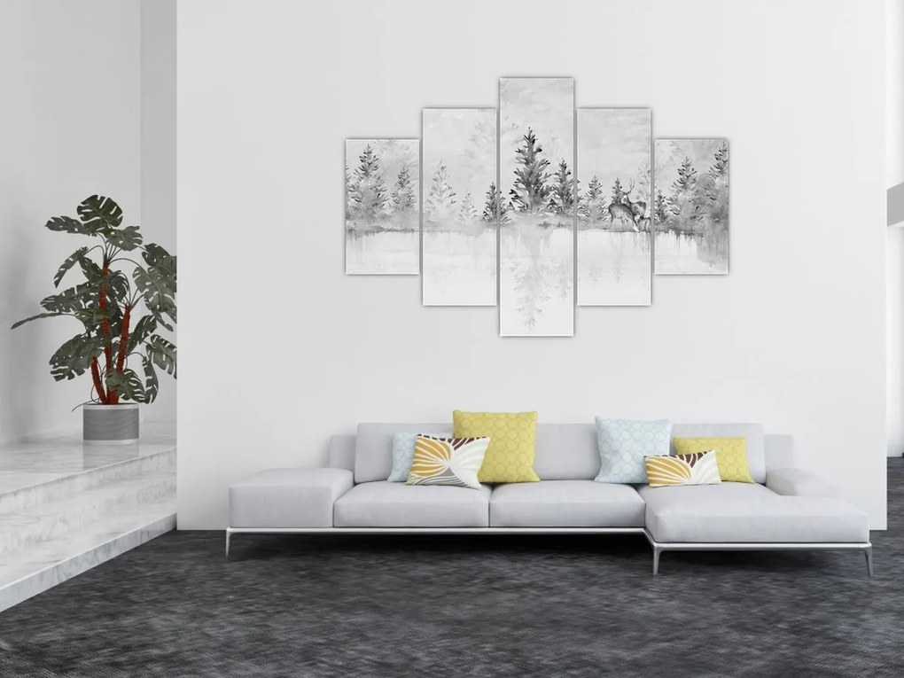 Obraz - Jelene pri jazere (150x105 cm)