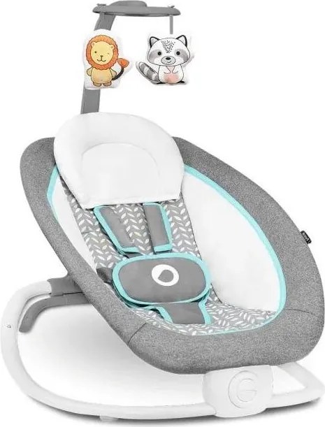 Lionelo - Detské vibrujúce hojdacie lehátko s melódiou PASCAL 2xAA šedá/tyrkysová
