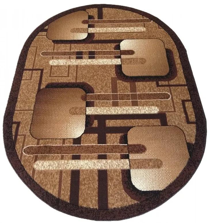 Hnedý oválny koberec s geometrickými vzormi Šírka: 80 cm | Dĺžka: 150 cm