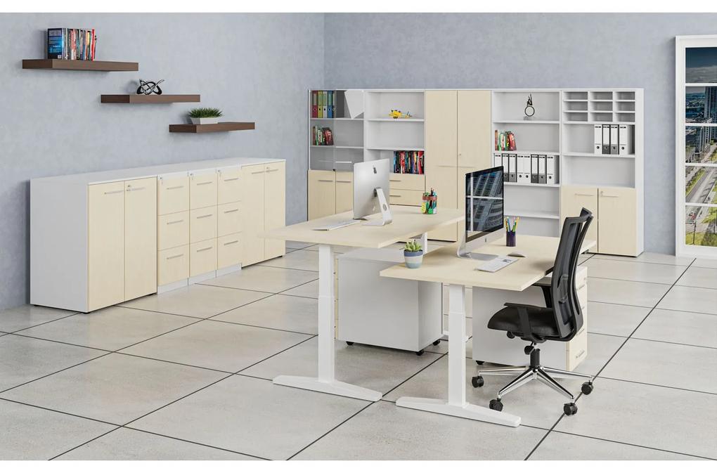 Kombinovaná kancelárska skriňa PRIMO WHITE, dvere na 3 poschodia, 2128 x 800 x 420 mm, biela/breza