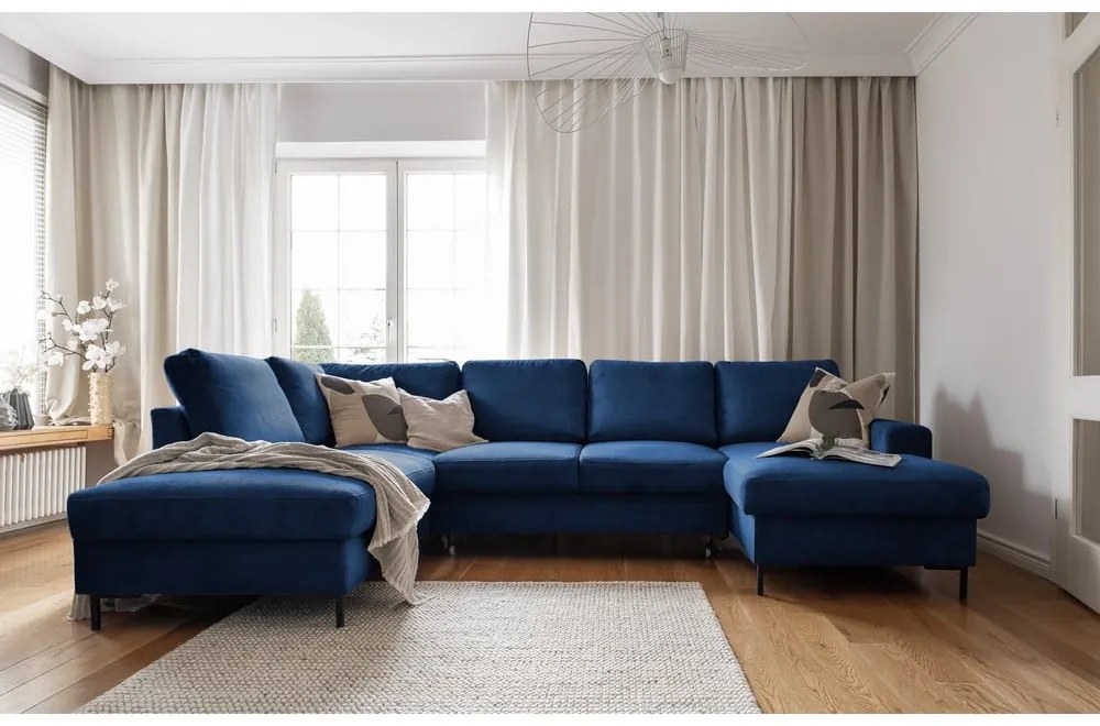 Tmavomodrá menčestrová rozkladacia rohová pohovka (ľavý roh) Lofty Lilly – Miuform