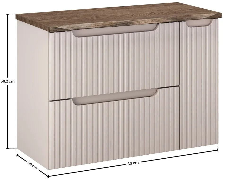 Závěsná skříňka pod umyvadlo Nova Cashmere s deskou 80 cm kašmírová/dub casella