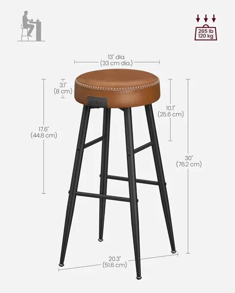 Sada 2 ks barových stoličiek Vasagle Bela II karamelovo hnedá