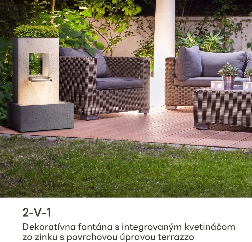 Blumfeldt Bloomingstone, fontána, záhradná fontána, okrasná fontána, 20 W, čerpadlo, zinok, LED
