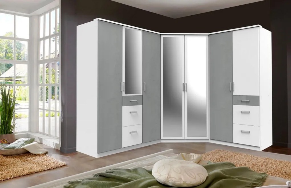 Šatníková skriňa bez zrkadla Click, 91 cm, biela/šedý betón