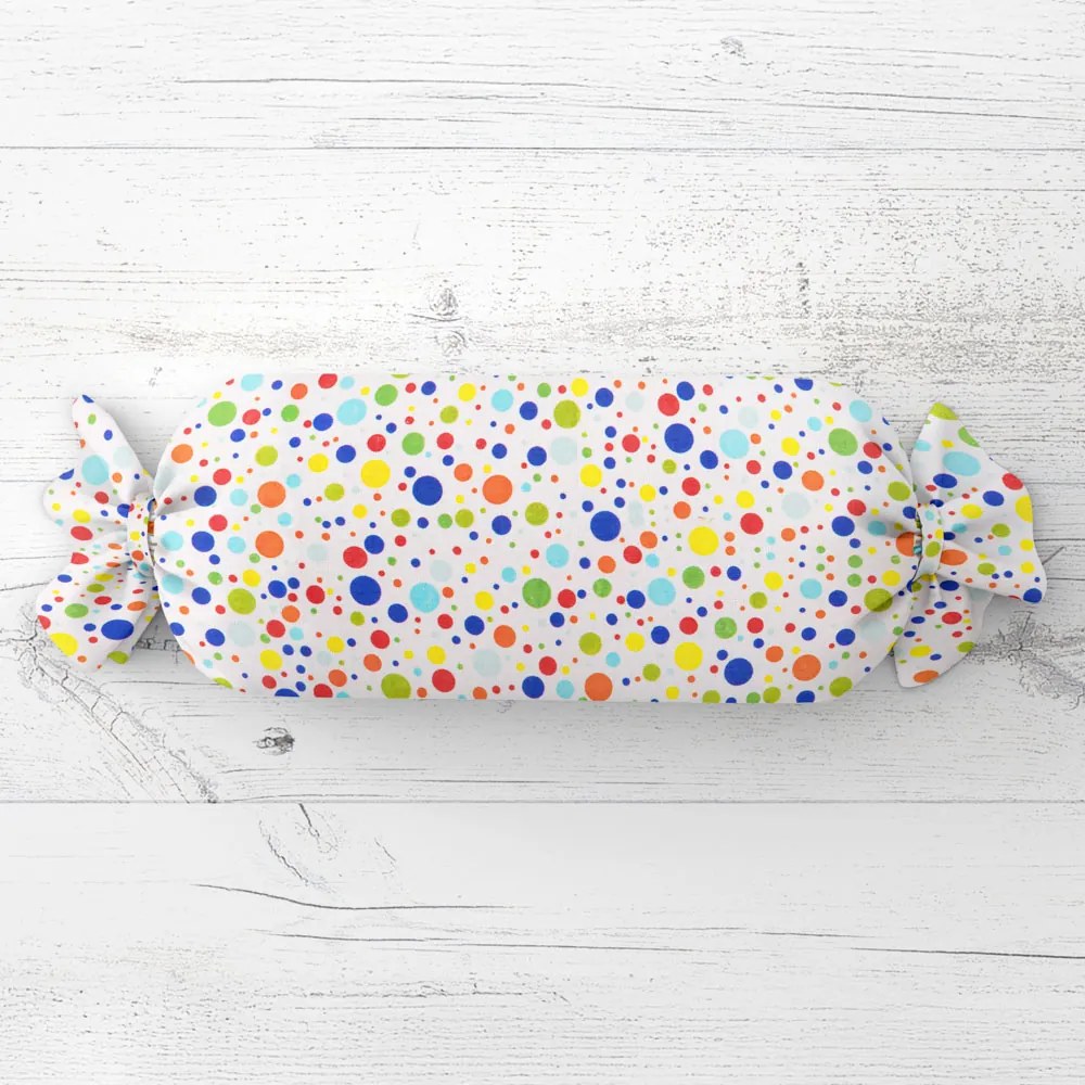 Biante Detský vankúš valec bonbon Sandra SA-006 Farebné bodky na bielom 15x100 cm