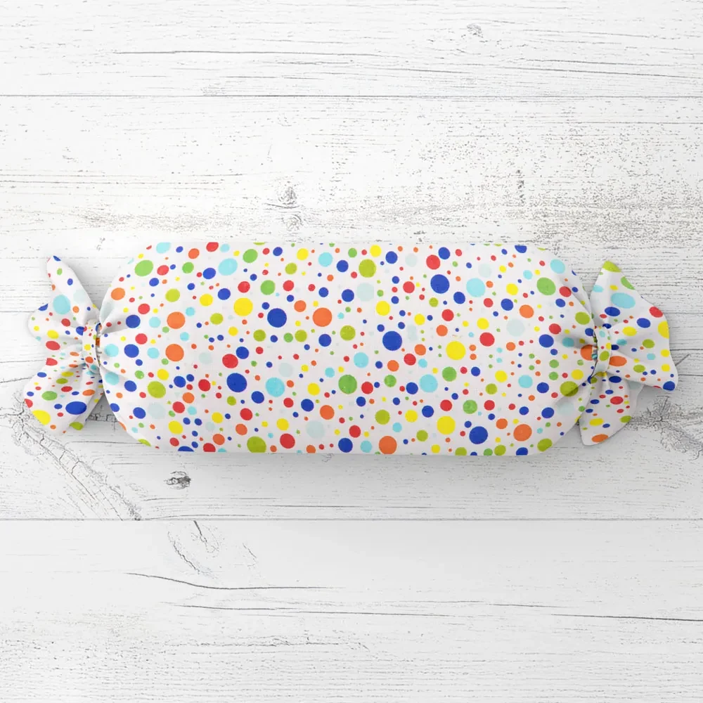 Biante Detský vankúš valec bonbon Sandra SA-006 Farebné bodky na bielom 15x60 cm