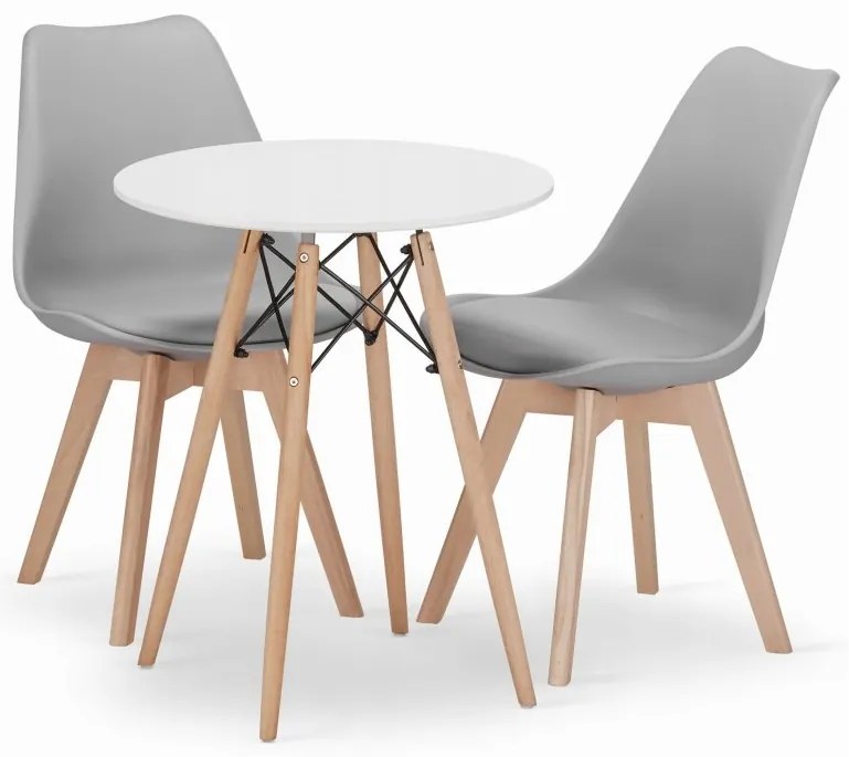 Jedálenská zostava TODI 60cm okrúhly stolový set biely+ 2 stoličky MARK sivé
