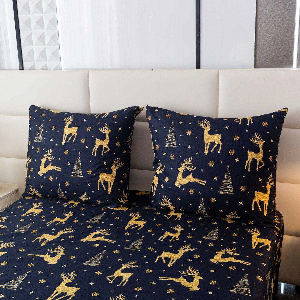 Súprava 2ks obliečok z mikrovlákna GOLDEN DEER tmavo modré + plachta Jersey EXCLUSIVE 180x200cm krémové, dvojlôžko