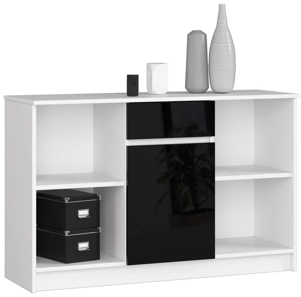 Komoda Briar (biela + lesk čierny). Akcia -20%. Vlastná spoľahlivá doprava až k Vám domov. 1128585