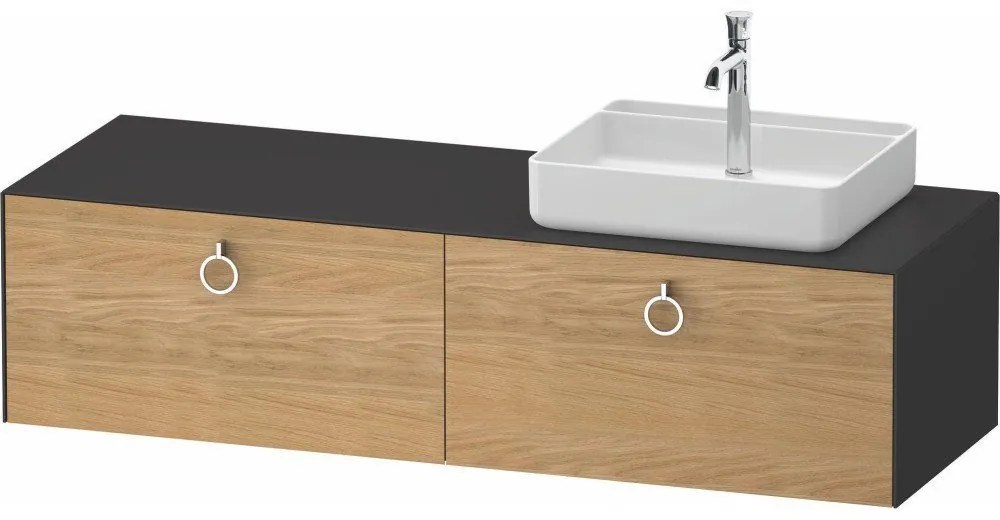 DURAVIT White Tulip závesná skrinka pod umývadlo na dosku (umývadlo vpravo), 2 zásuvky, 1600 x 550 x 408 mm, dub prírodný masív/grafit matný, WT4890RH5580000