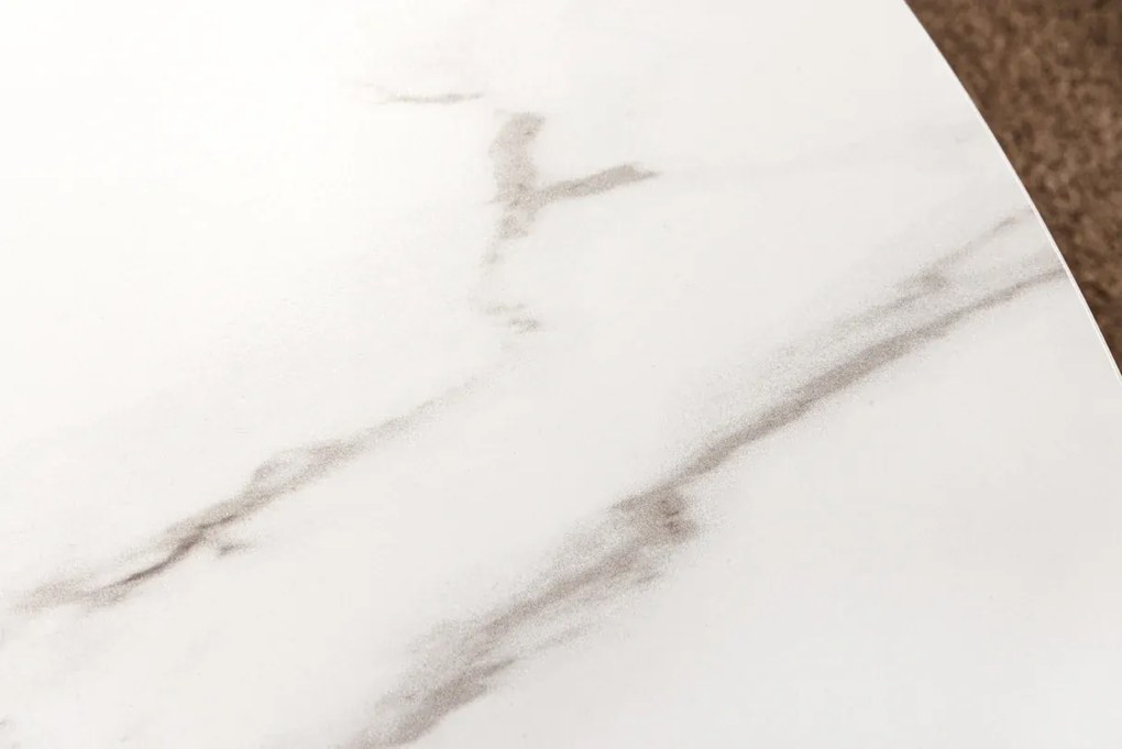 Jedálenský stôl UNIQUE 120 cm okrúhly, dubové drevo, dyhovaná keramika, doska z bieleho mramoru