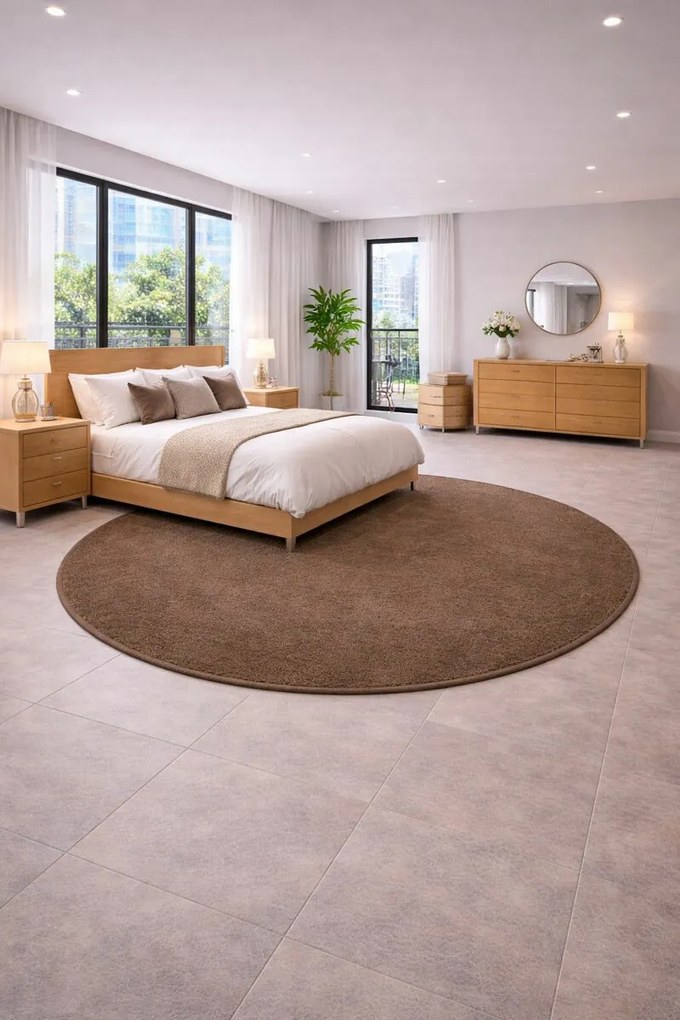 Vopi, Kusový koberec Eton hnedý 97 kruh, 80x80 (priemer) kruh, hnedá, chodba / predsieň