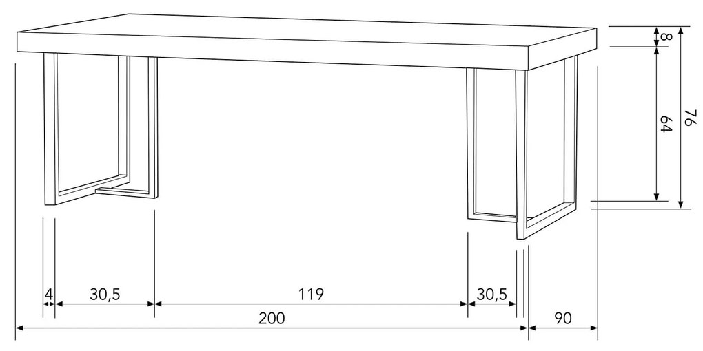 Jedálenský stôl manero 200 x 90 cm tmavo hnedý MUZZA