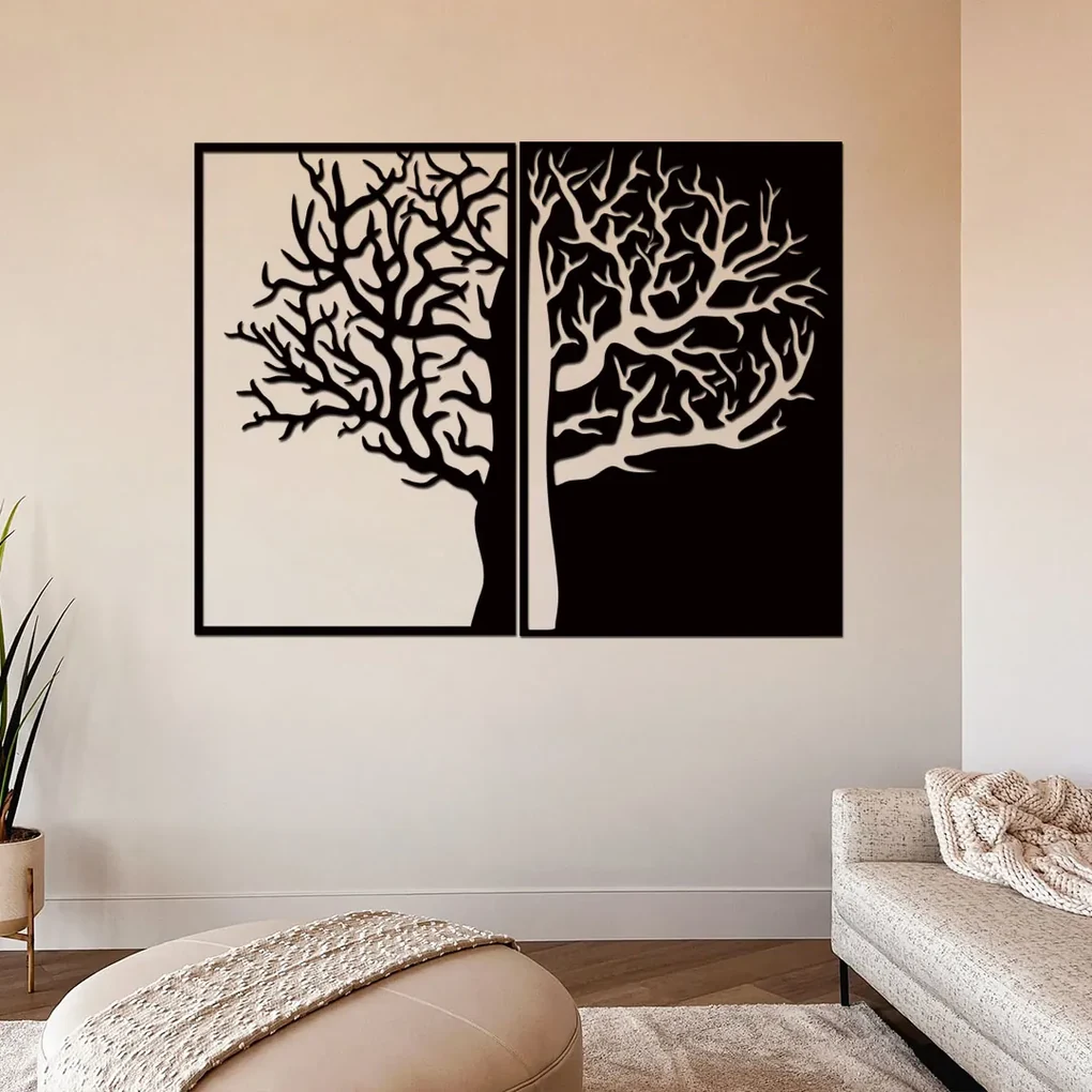 drevo zivota Drevený strom na stenu DUALITY z dvoch dielov Farebný vzor: Čierna, Veľkosť viacdielov: 120x90