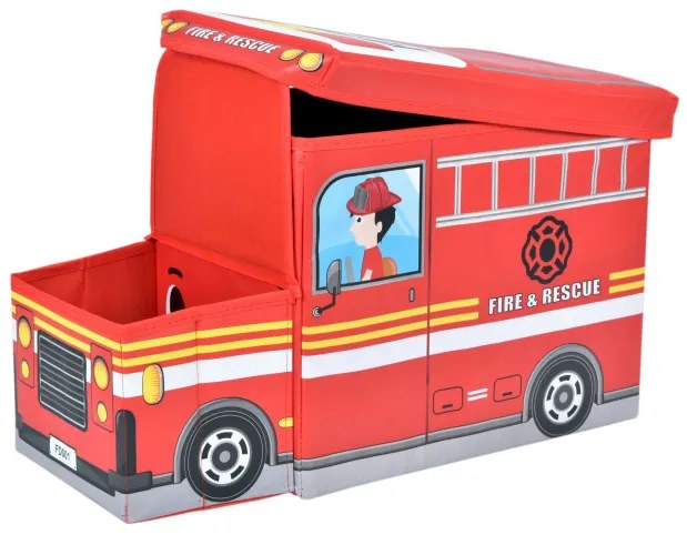 Taburetka v tvare hasičského auta červená