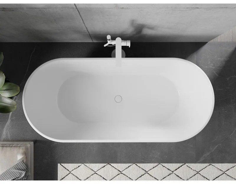 Mexen Flavia, voľne stojaca vaňa 170 x 75 cm, biela-čierna, biely prepad, 54031708075-20