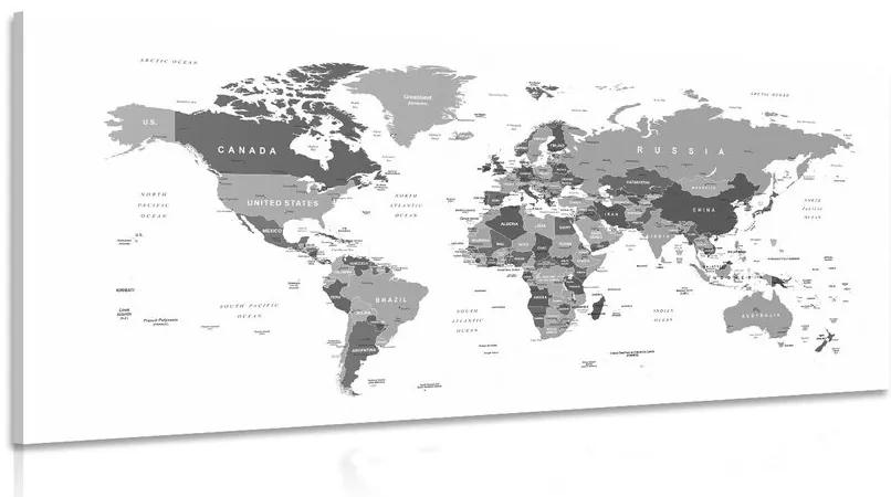 Obraz mapa sveta s čiernobielym nádychom Varianta: 120x60