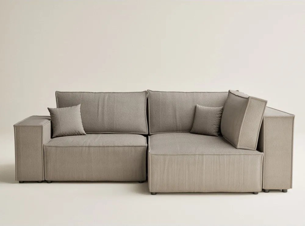 Béžová menčestrová rozkladacia/s úložným priestorom rohová pohovka (pravý roh/do L) Tonga – Maison de Rêve