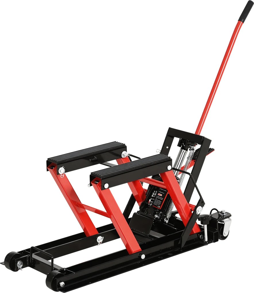 DURHAND Hydraulický zdvihák na motocykle 680 kg ATV pre garáže s nastaviteľnou výškou 24-36 cm a antisklznou platformou 110x36x67 cm Čierna a červená