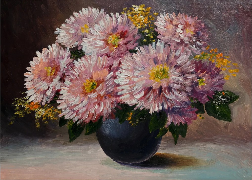 Sklenený obraz - Olejomaľba, Kvety vo váze (70x50 cm)