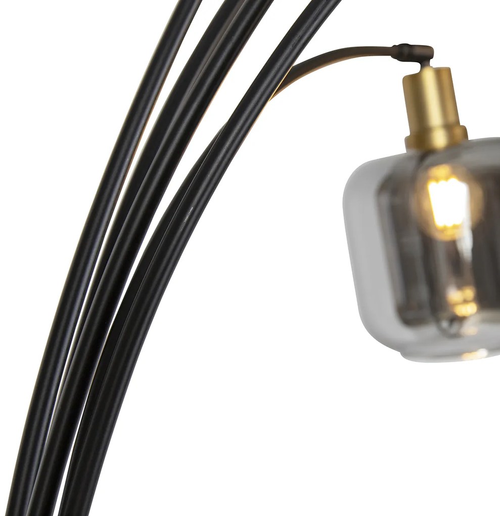 Stojaca lampa čierna so zlatom s dymovým sklom 5-svetlo - Zuzanna
