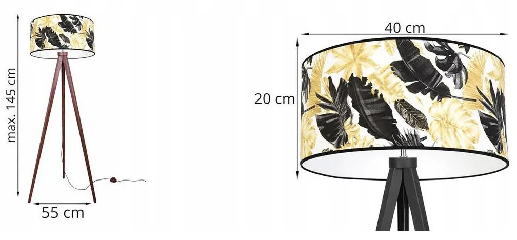 Stojacia lampa Gold Flowers, 1x biele textilné tienidlo s kvetinovým vzorom, (výber zo 4 farieb konštrukcie), (fi 40cm)
