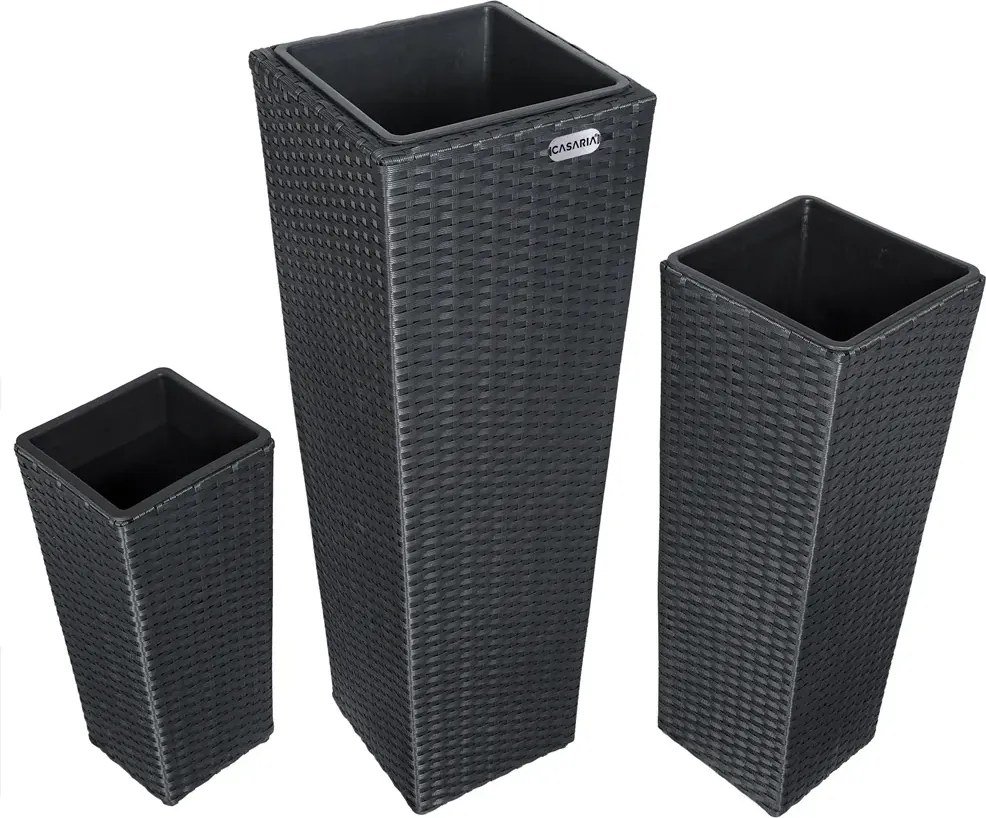 Sada 3 ks květináčů Dejo z polyratanu černá