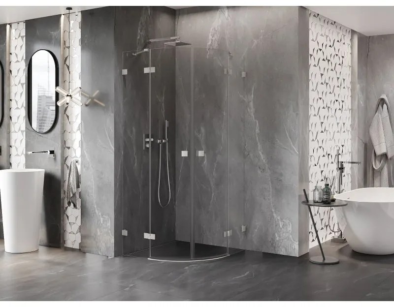 Mexen Lunar, polkruhový výklopný sprchový kút 70 x 70 cm, 8mm číre sklo, oceľový profil, 833-070L-070P-97-00